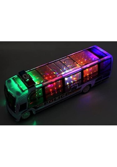 Oyuncak Pilli Polis Otobüsü 26cm 3d Işıklı Ve Siren Sesli Çarp Dön Özellikli Renkli