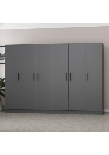 Minar Kale 6 Kapaklı 4 Çekmeceli Dolap Antrasit 190cm Antrasit