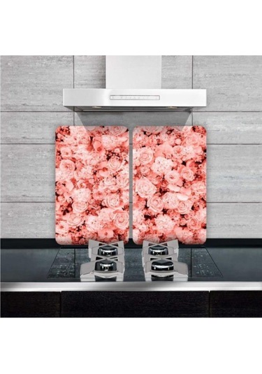 Cam Ocak Koruyucu ve Kesim Tablası Çoklu Güller 80Cm X 52Cm 2 P