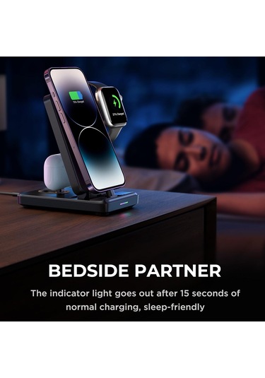 Joyroom Jr-wqs02 İphone Uyumlu / Airpods / Watch Serisi İçin 4'ü 1 Arada Kablosuz Şarj Standı Siyah