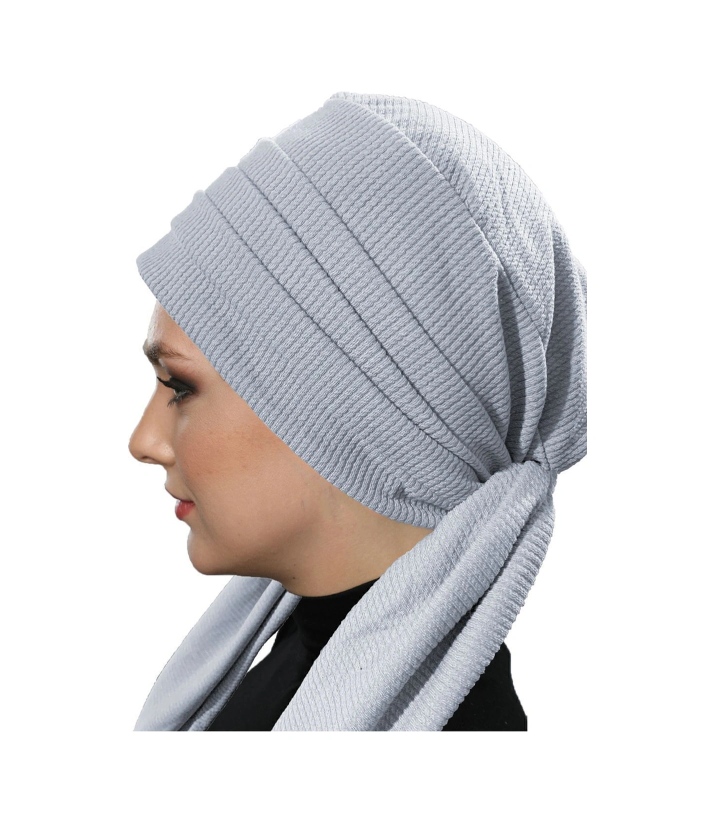 Fitilli Penye Bağlama Açık Gri Hazır Türban Tesettür Bone Açık Gri