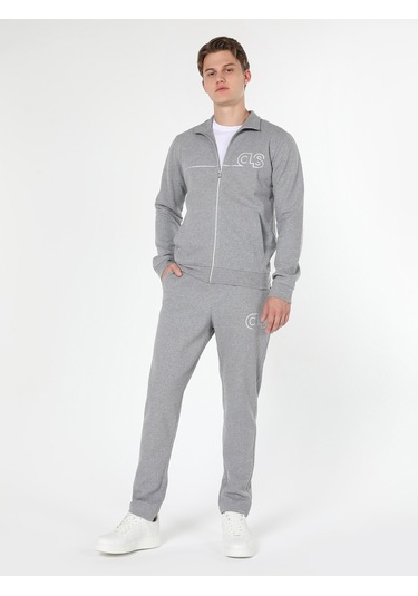 Colin's Slim Fit Fermuarlı Baskılı Gri Erkek Ceket CL1059647_Q1.V2_MGA Gri Melanj