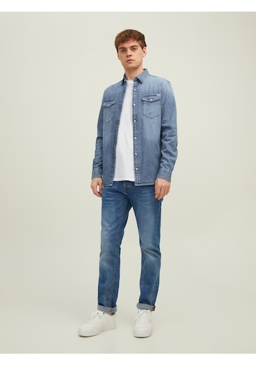 Jack Jones Erkek Denim Gömlek Jjesherıdan 12138115 Mavi