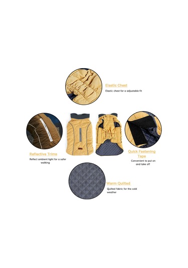 Vkemall Köpekler İçin Kışlık Kalın Isı Tutucu Kordonlu Vintage Desenli Polyester Ceket M Büyüklük Mavi