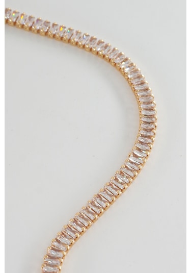 Kadın 316 L Çelik Vip Seri Antialerjik Baget Zirkon Taşlı Su Yolu Bileklik Ölçüleri 17cm + 3 Cm Uzatma 5 Mm Taş Boyutu-5214 Altın