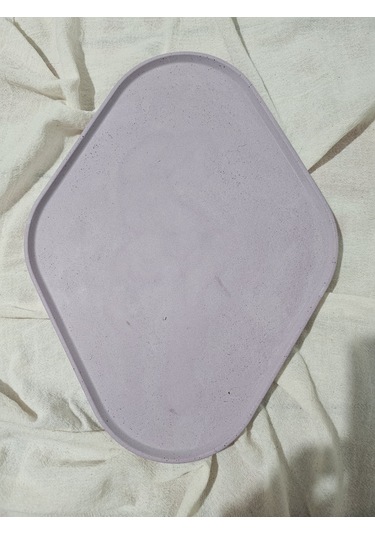 Taş Tozu El Yapımı Nişanlık Sunumluk Ve Mumluk Oval Dörtgen Tepsi Şık Dekoratif Tasarım 30x23 Cm - Mor Mor