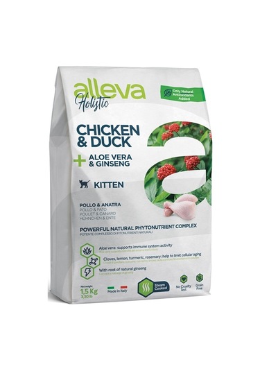 Alleva Holistik Tahılsız Aloe Vera Tavuk ve Ördek Etli Yavru Kedi Maması 1500 G