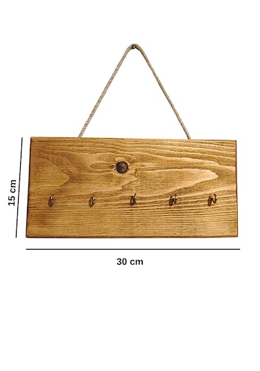 Ahşap Duvar Askılığı Halatlı Rustik Dekoratif Anahtar Askılığı 5 Kancalı / 3 Renk Brothers Craft Ceviz