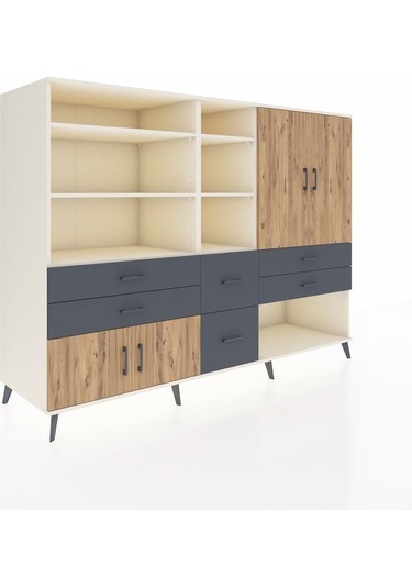 Kronos Dolap 10 Raflı 6 Çekmeceli 4 Kapaklı 220x59x163 Aytaşı-çam Aytaşı-çam/antrasit