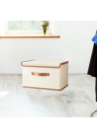 Suntek Katlanabilir Organizatör Kapaklı Saklama Kutusu Bej 50 x 35 x 31 CM