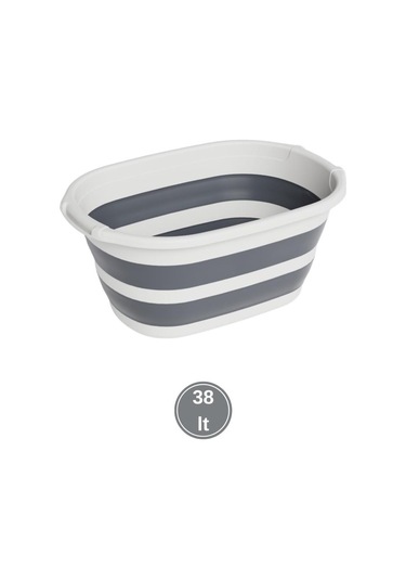 38 Litre Büyük Katlanır Sepet, Geniş Hacimli Akordiyon Çamaşır Selesi Oyuncak Kutusu Organizer 38lt Beyaz - Gri