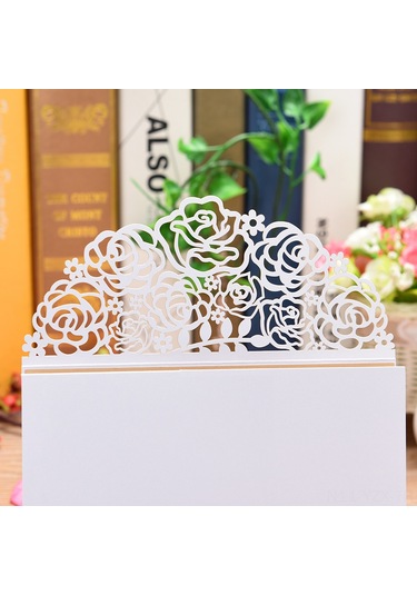 Yaozixa 10 Adet Gümüş Aynalı Kağıt Davetiye Kılıfı - Gül Desenli, Düğün/doğum Günü/toplantı İçin, D0123 Beyaz İç Kart Yok XL