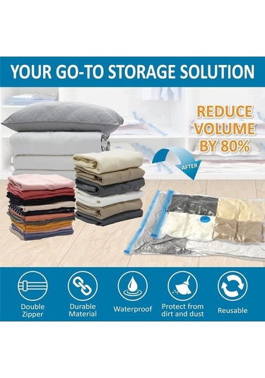 Pazly 13 Parçalık Vakumlu Saklama Poşeti Seti - El Pompalı, Kıyafet & Yorganlar İçin Optimize Edilmiş