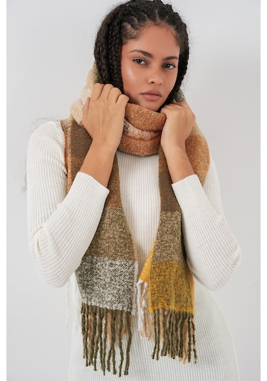 Kadın Yumuşak Dokulu Kalın Şal Atkı 15951 - Hardal Hardal