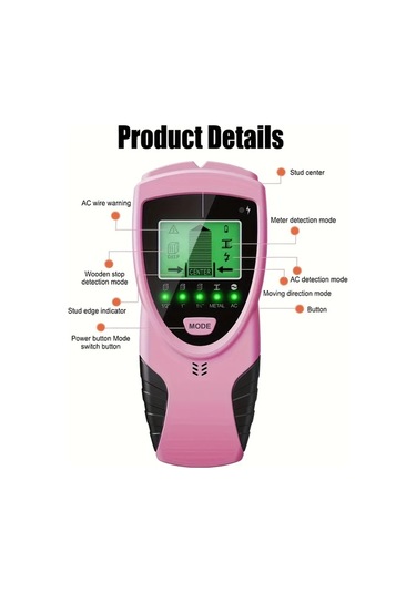 Dashanshop Pembe 5 İn 1 Duvar Tarayıcı Profil Bulucu Hd Ekran Metal Ahşap Kabl