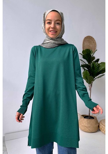 A Form Işıltılı Merserize Tunik - Zümrüt Yeşil