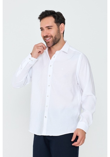 White Stone Beyaz Dynamic Fit Erkek Uzun Kollu Gömlek