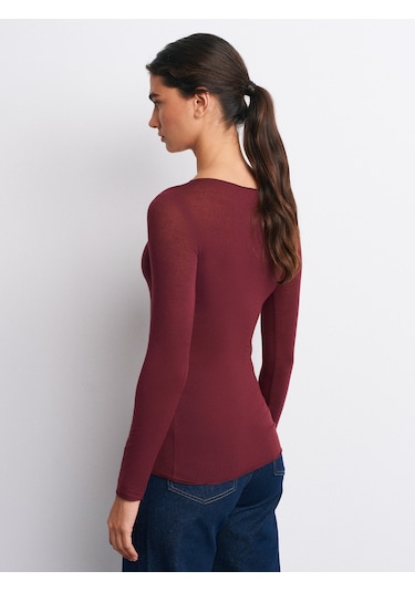 Dilvin 32122 Kayık Yaka Modal Kaşmir Ultra Hafif Bluz-bordo Bordo