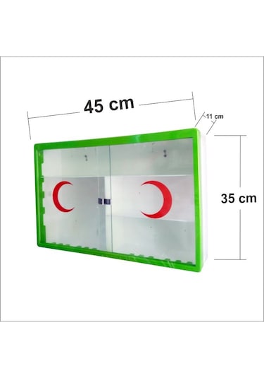 Sürgülü Camlı Kapaklı Steril İlk Yardım Sağlık Ecza Kutusu Dolabı Yeşil