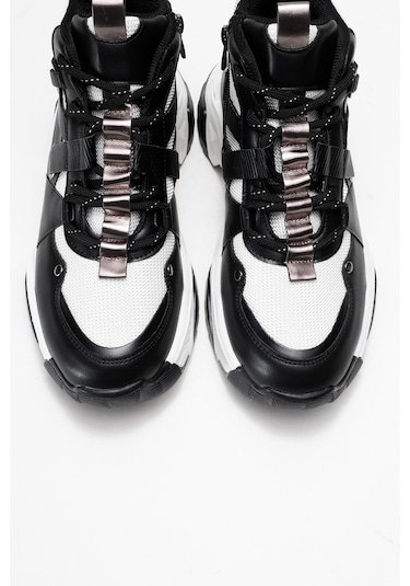 Clara Siyah Beyaz Fermuarlı Ve Bağcıklı Kadın Spor Bot Siyah - Beyaz