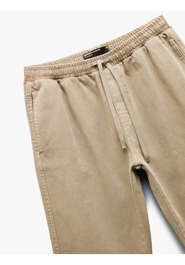 Koton Cep Detaylı Pamuklu Straight Fit Beli Bağcıklı Gabardin Pantolon Bej 6wam40045hw Ekru