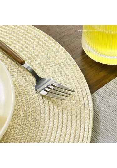 Xiaaokeji Yuvarlak Örgülü Amerikan Servis Takımı 6'lı Masa Örtüsü 15 İnç Bej Bej
