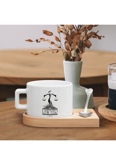 Bk Gift Kişiye Özel İsimli Avukat Tasarımlı-3, Ahşap Altlıklı Seramik Fincan, Meslek Hediyesi, Yeni İş Hediyesi Kobitmeyen137912 Bk Gift