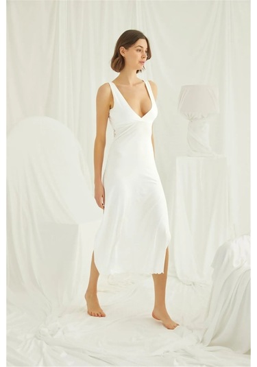 Monamise 18460 Kadın Kalın Askılı Sırt Dekolteli Gecelik -ekru Ekru