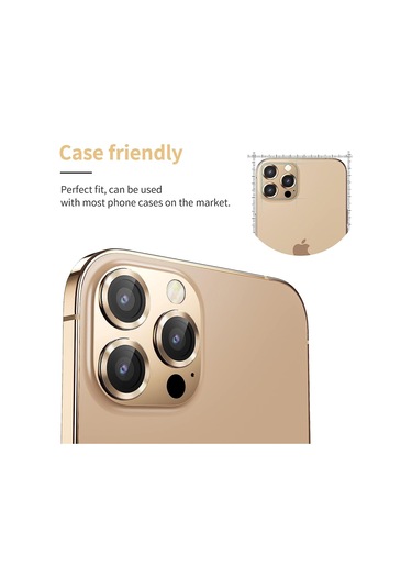 Apple Uyumlu iPhone 14 Pro Max Raze Metal Kamera Lens Koruyucu Gold
