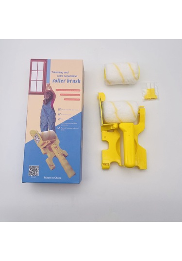 Yunboo Renk Ayırıcı Duvar Boya Aleti - Fonksiyonel Fırça, 2 Rulman Ve 2 İnce Tüylü Fırça İle Sarı Kısa Saplı Set Renkli Kutuda