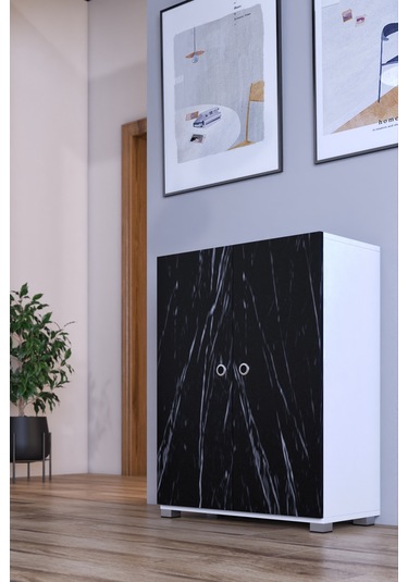 Prenses Çok Amaçlı Ayakkabı Erzak Antre Dolabı Beyaz - Siyah