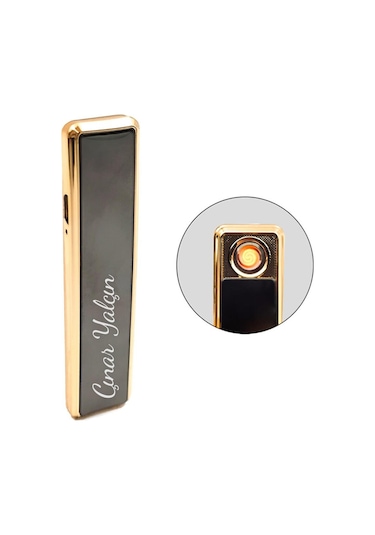 Kişiye Özel Füme Dolma Kalem & Siyah Usb Şarjlı Sürgülü Çakmak &