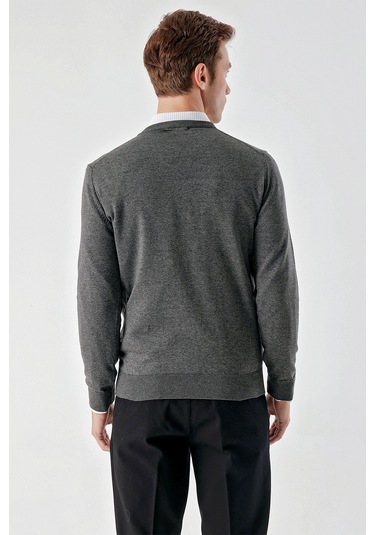 Morven Erkek Füme Basic V Yaka Dynamic Fit Rahat Kesim Triko Füme