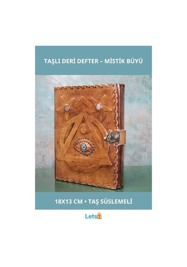Taşlı Deri Defter Mistik Tasarım 18x13 Cm Çok Renkli