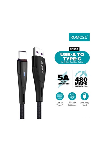 Xindoker Romoss Cb303 Hızlı Şarj Kablosu - 5a Güç, 480mbps Veri Aktarım, Çinko Alaşımlı Dayanıklı Tasarım