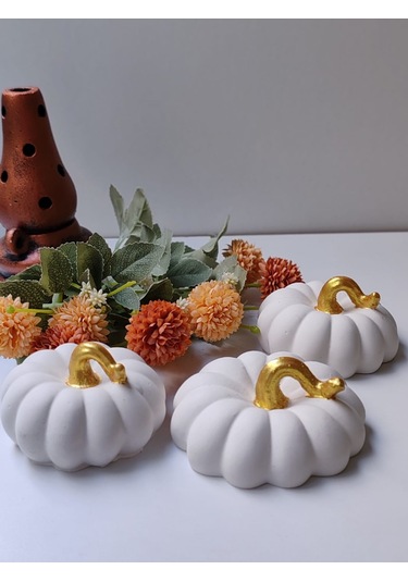 Dekoratif Balkabağı 3'lü Set, Beyaz Altın Saplı El Yapımı, Ev Dekoru, Obje