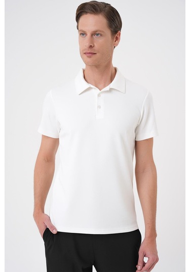 Comfort Fit Polo Yaka Esnek Pamuk Casual Ekru Tişört Ts 886 Ekru
