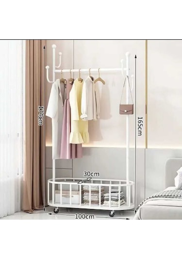 Oval Konfeksiyon Askılığı Siyah Askılık Ayaklı Askılık Kıyafet Askılığı Tekerlekli 100 Cm 1064