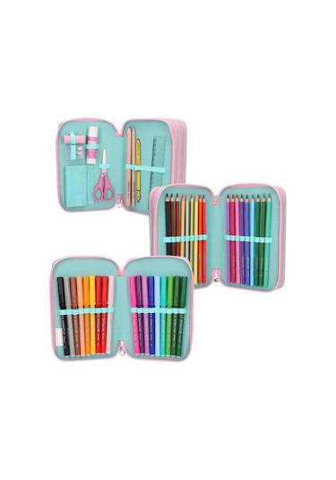 Top Model 3 Katlı Kalem Kutusu- Konfeti Motifli Çok Renkli