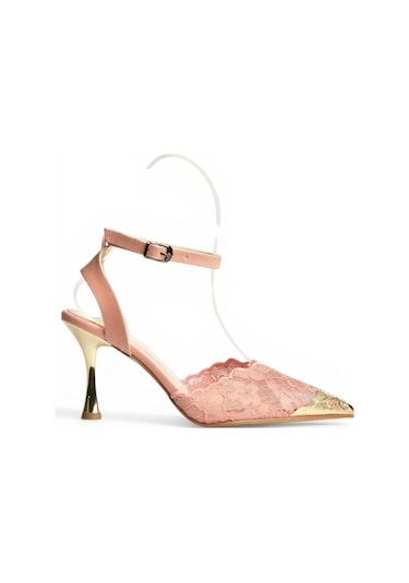 Fox Shoes Y752082806 Pudra Dantel İnce Topuklu Kadın Ayakkabı