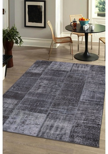 Jazz Patchwork Desenli Dokuma Taban Dekoratif Siyah Halı (Al 81)