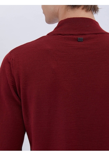 Kip Kırmızı Yarım Balıkçı Yaka Düz Örgü Yün Karışımlı Triko Çok Renkli