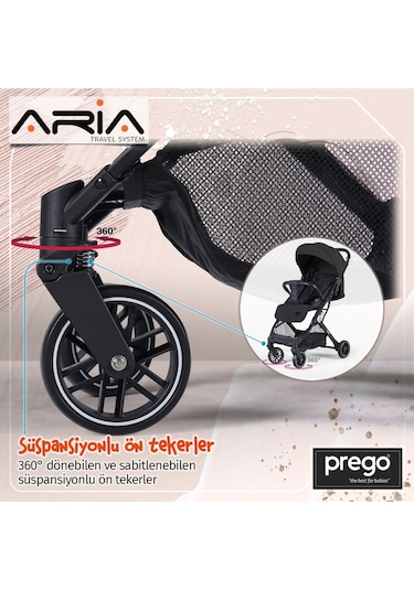 Prego Aria Tek Elle Katlanır Kabin Boy Travel Sistem Bebek Arabası