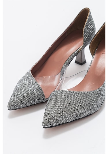 Luvishoes 353 Platın Simli Topuklu Kadın Ayakkabı Platin