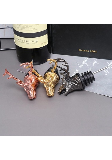 Altın 1 Adet Geyik Kafası Şarap Akıtıcı Benzersiz Şarap Mantarı Bar Aracı Altın