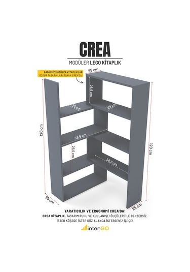 Crea Modüler Lego Kitaplık, Bağımsız Kitaplıklar Ahşap