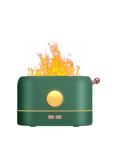 Ximistore9 Yeşil Usb Aromalı Nemlendirici - Simülasyon Alev Efekti, 3 Renk Ambiyans Lambası, Ultrasonik Atomizasyon, Akıllı Su Seviyesi Kontrolü