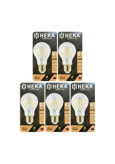 5 Adet Heka 6w 51w 6500k Beyaz Işık E27 Duylu Kalın Duy Led Şeffaf Ampul