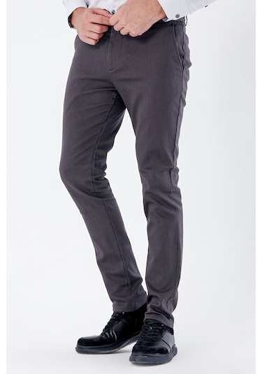 Koyu Antrasit Desenli Armürlü Pamuklu Yan Cepli Slim Fit Dar Kesim Casual Pantolon 1003235120-koyu Antrasit Koyu Antrasit