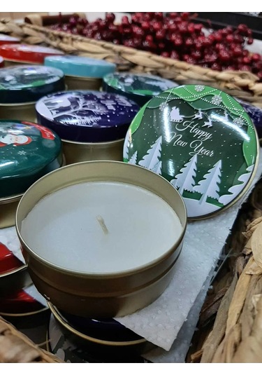 Yılbaşı Christmas Desenli Karışık Teneke Kutu Mum 5 Adet